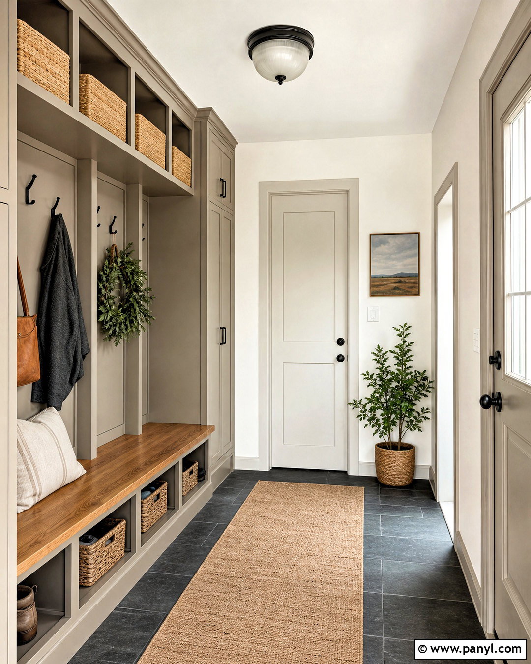 Smokey Taupe Mudroom With Built-In Storage - 20 smokey taupe benjamin moore ideas
