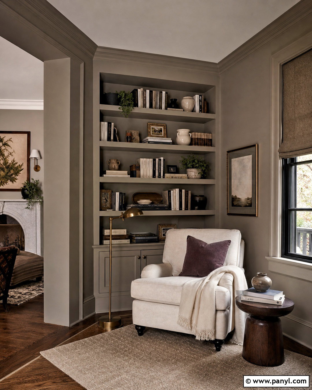 Smokey Taupe Reading Nook With Built-In Shelves - 20 smokey taupe benjamin moore ideas