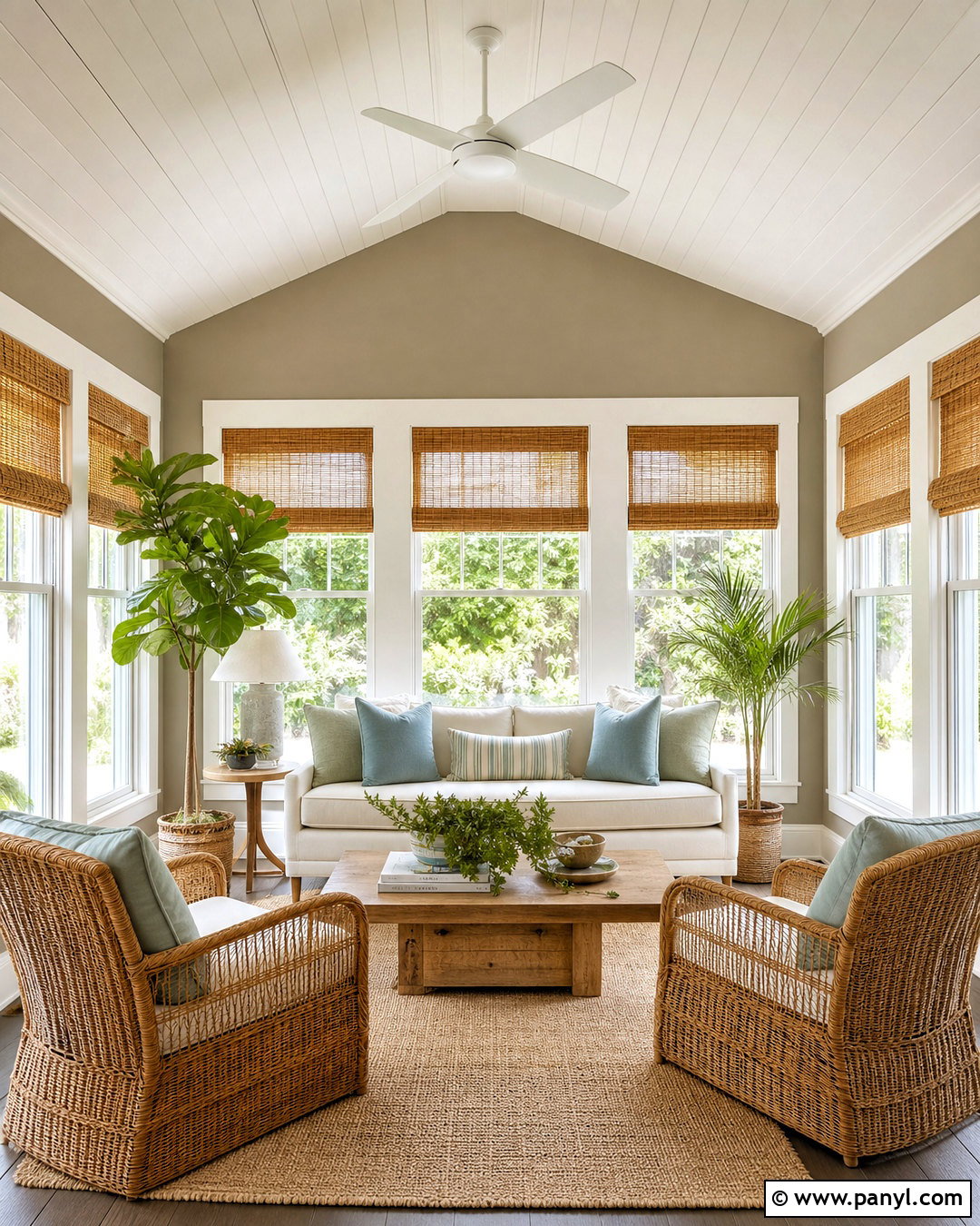 Smokey Taupe Sunroom With Wicker Furniture - 20 smokey taupe benjamin moore ideas