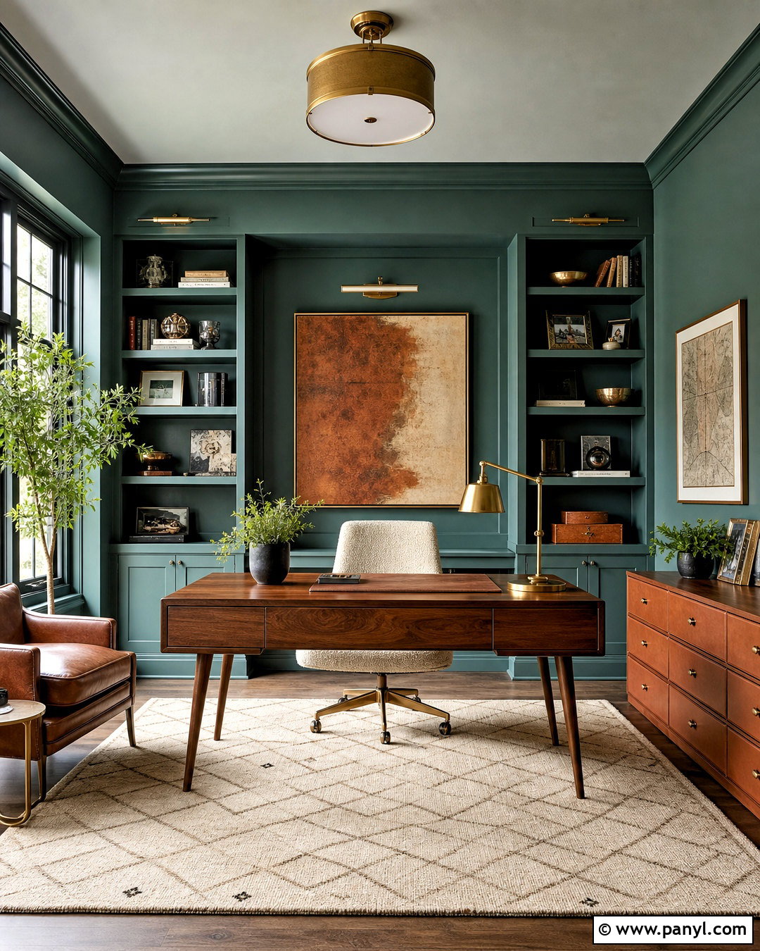Smoky Jade And Walnut Home Office Paint Scheme - 20 indoor paint colors schemes