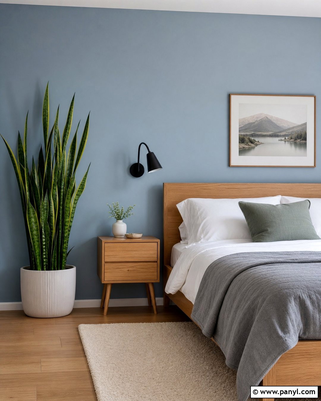 Snake Plant Against Powder Blue Wall - 20 Green Plant Against Blue Wall Ideas