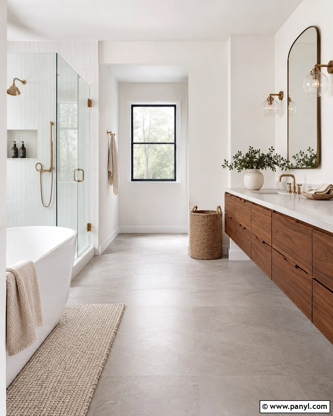 Snowbound Bathroom With Walnut Vanity - 20 Snowbound Wall Color Ideas