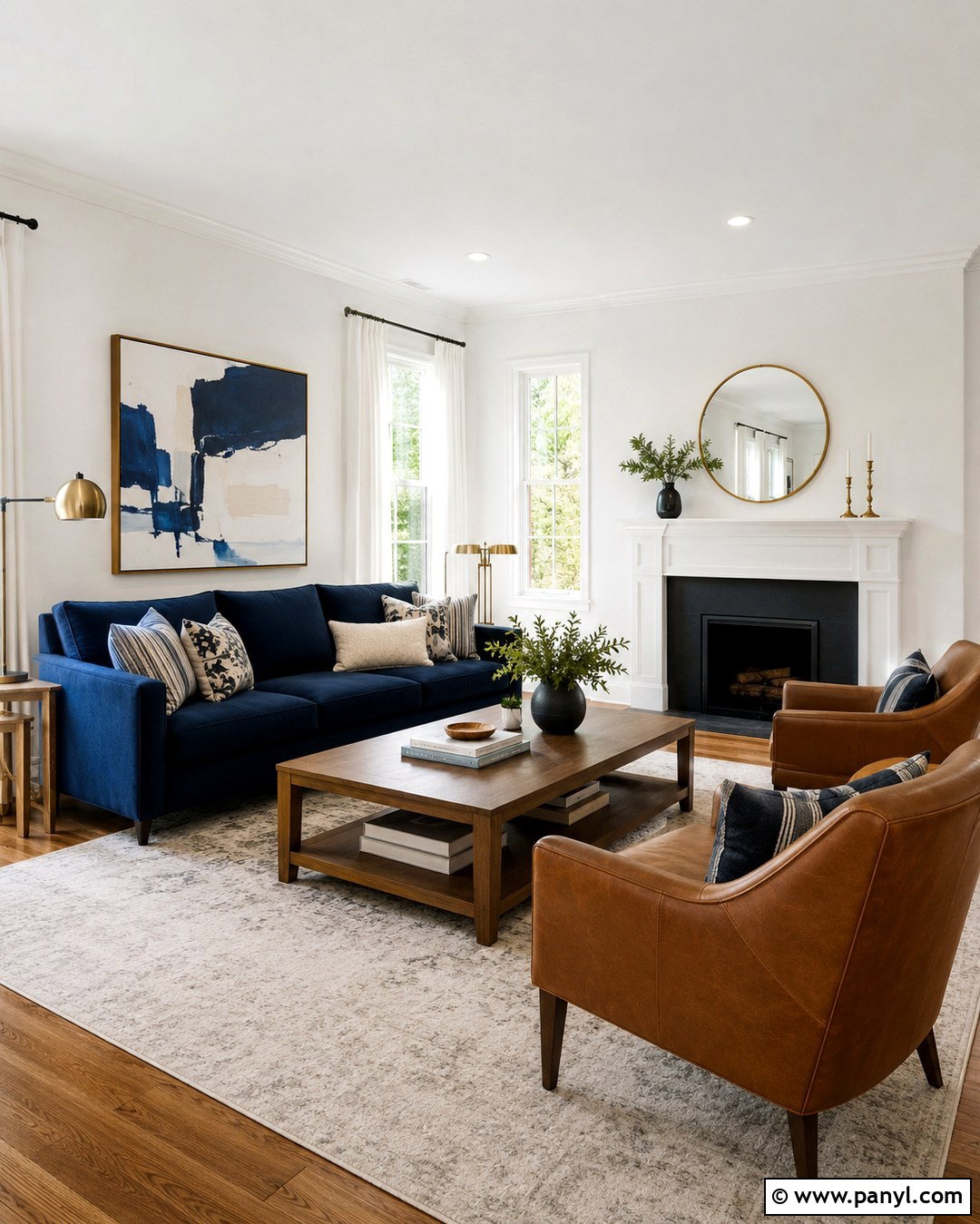 Snowbound Living Room With Navy Accents - 20 Snowbound Wall Color Ideas