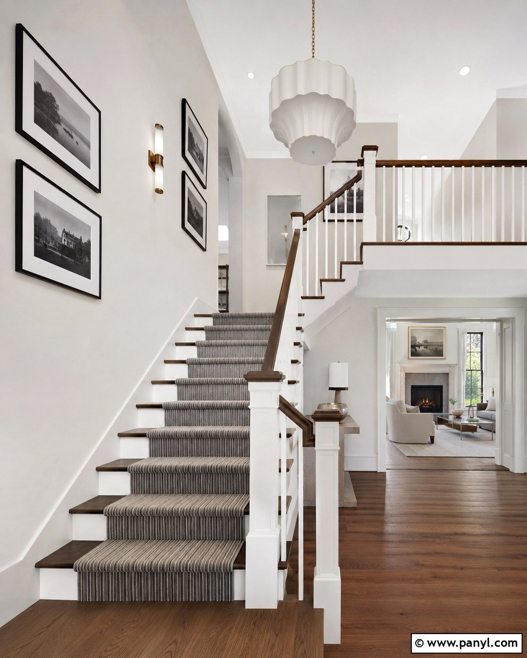 Snowbound Staircase With Pure White Millwork - 20 Sw Snowbound Walls With Pure White Trim Ideas