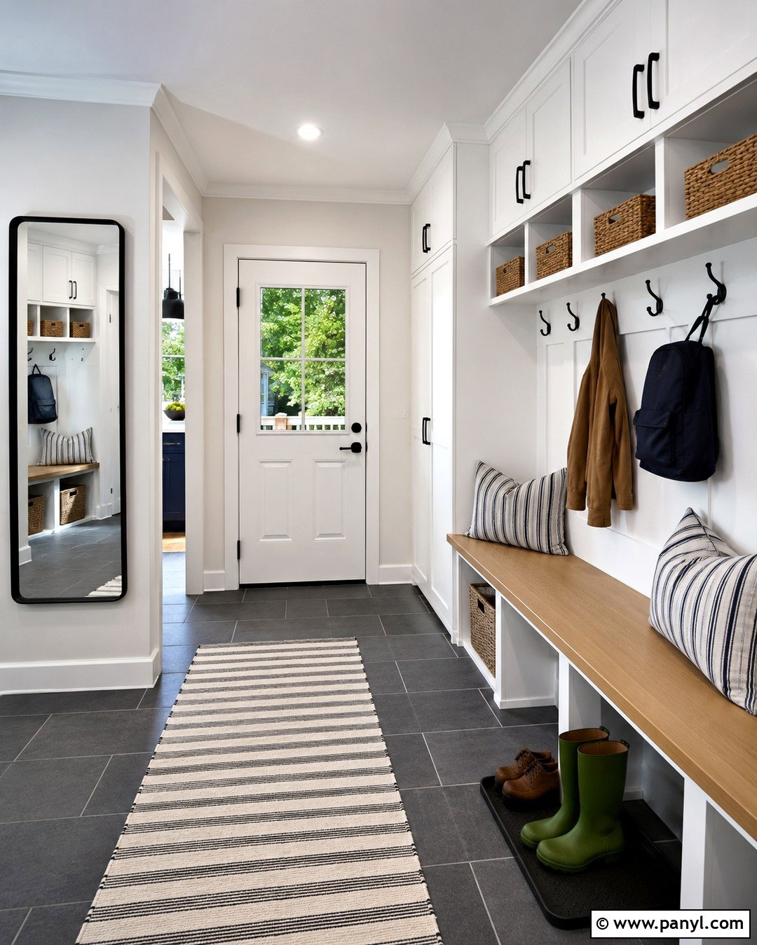 Snowbound Walls In A Modern Mudroom - 20 Sw Snowbound Walls With Pure White Trim Ideas
