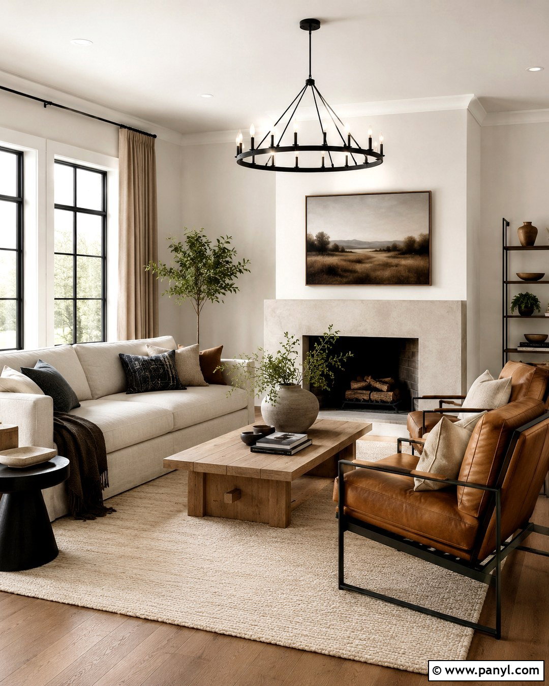 Snowbound Walls In A Warm Modern Living Room - 20 Sw Snowbound Walls With Pure White Trim Ideas