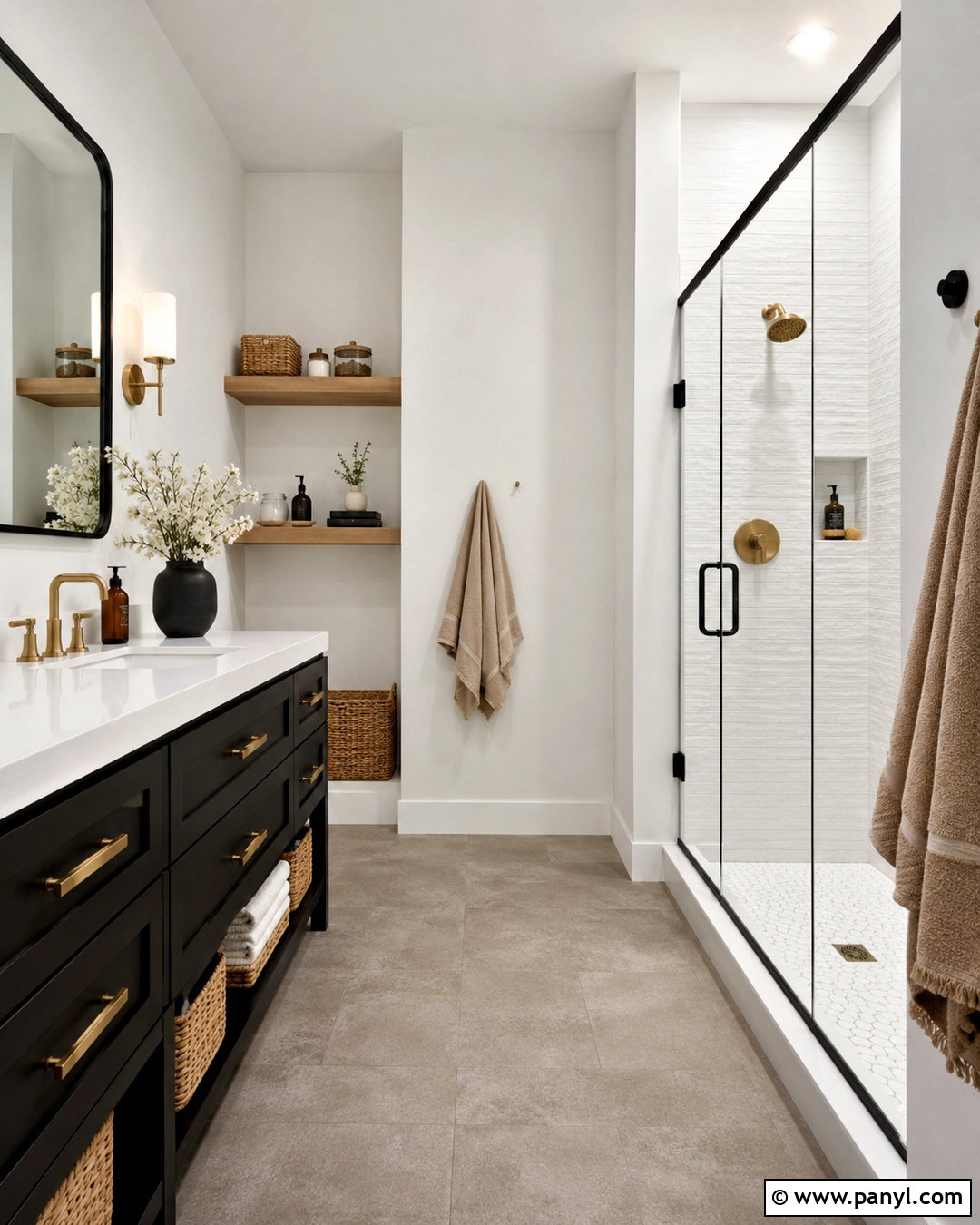 Snowbound Walls With A Black Bathroom Vanity - 35 snowbound sherwin williams walls