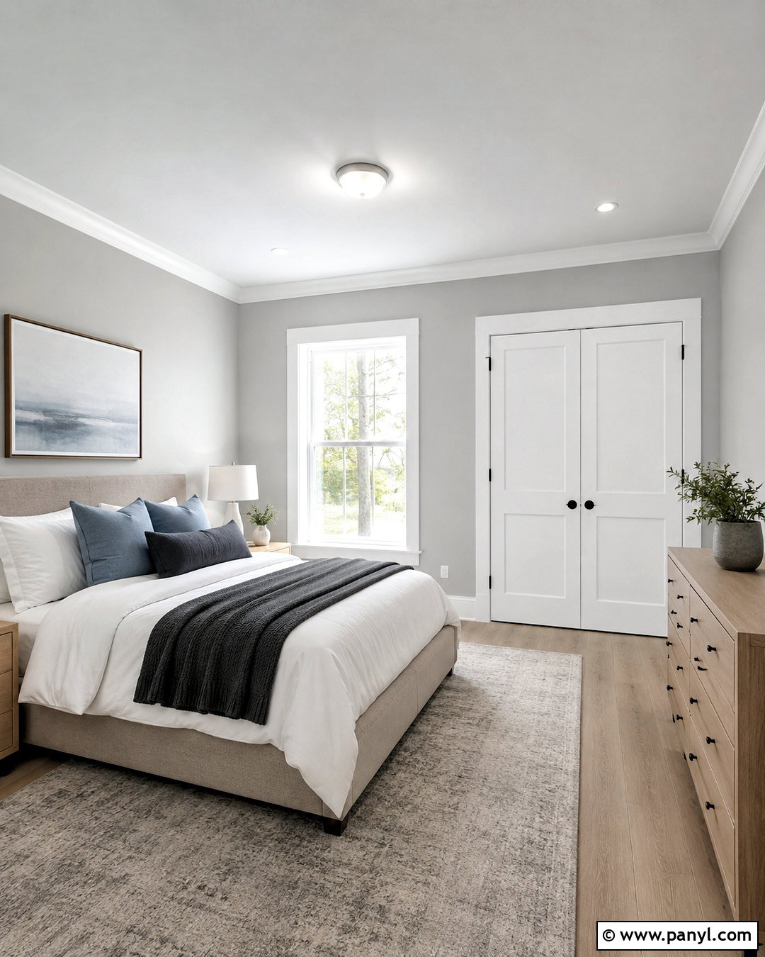 Snowbound White Trim With Cool Gray Walls - 20 best white trim paint color ideas
