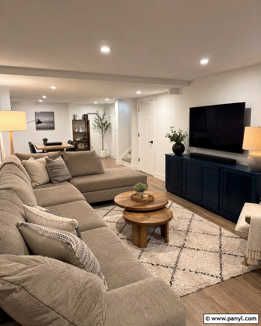 Snowfall White Walls In A Finished Basement - 20 Snowfall White Benjamin Moore Walls