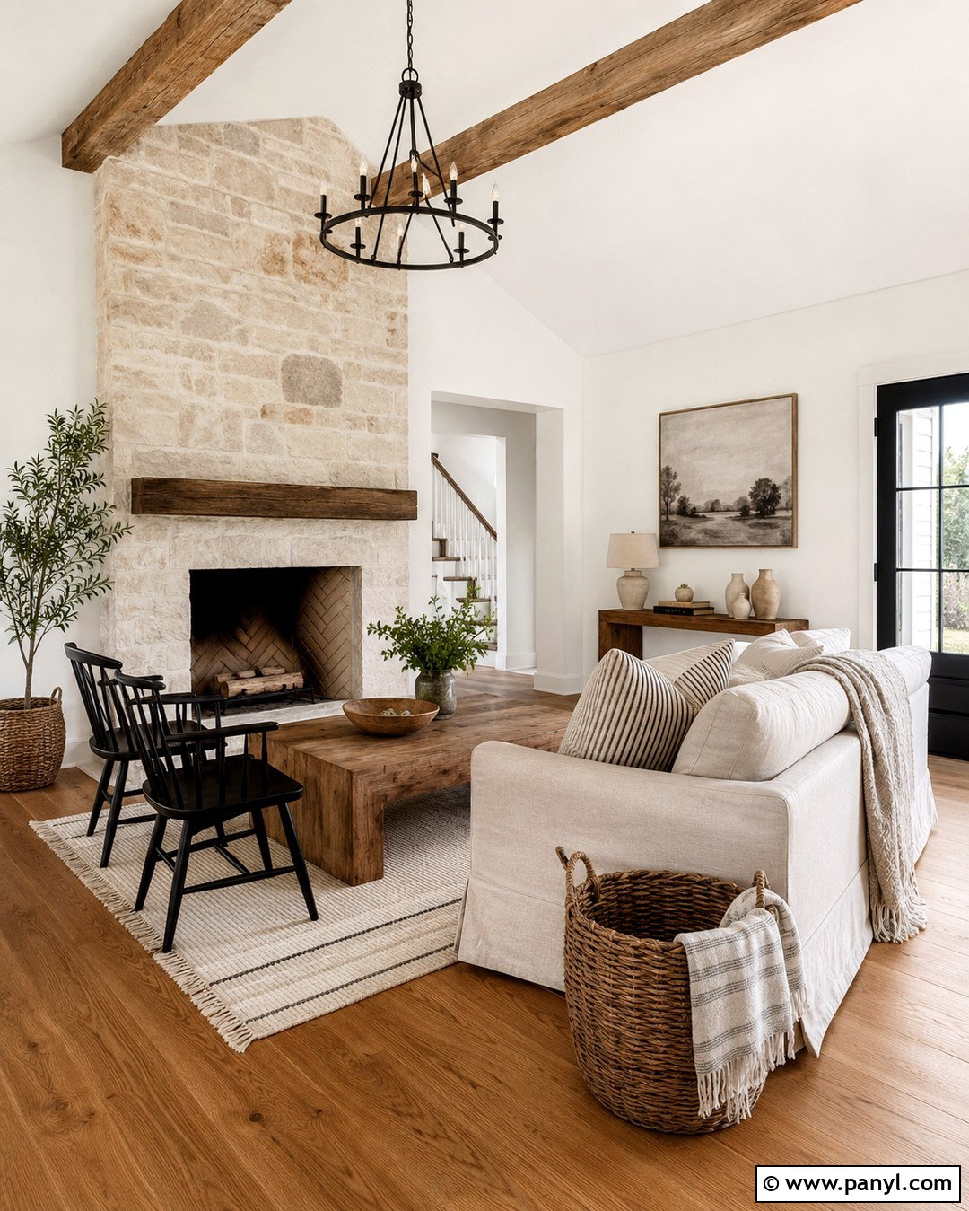 Snowfall White Walls In A Modern Farmhouse Living Room - 20 Snowfall White Benjamin Moore Walls