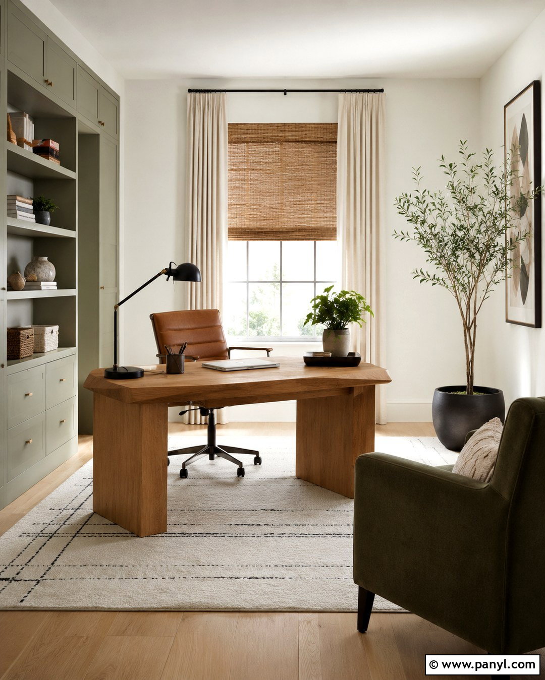 Snowfall White Walls In A Natural Home Office - 20 Snowfall White Benjamin Moore Walls