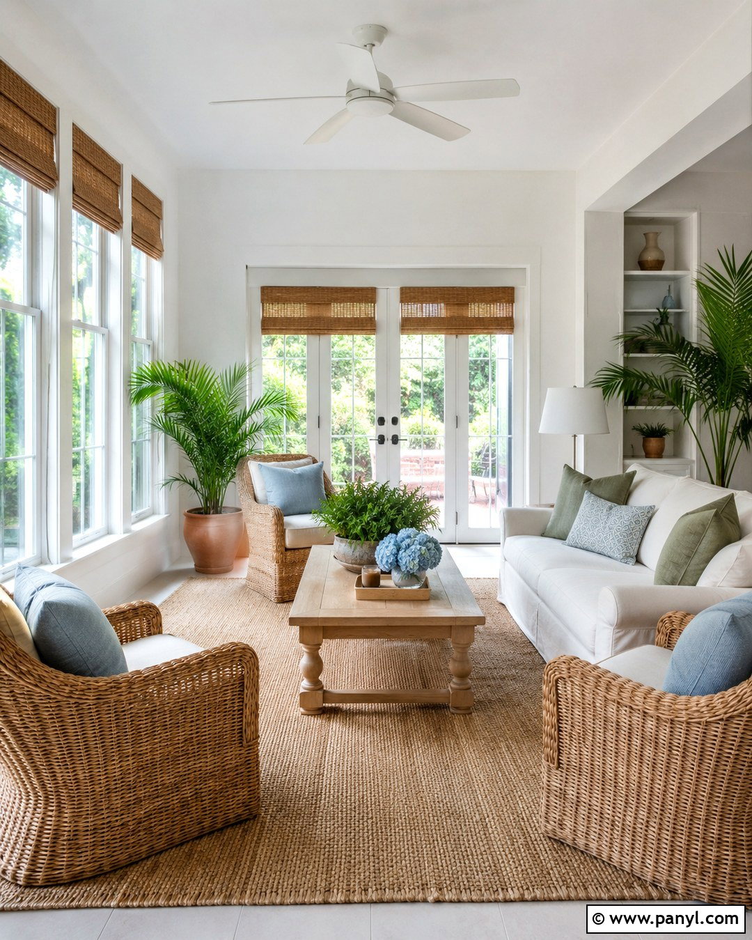 Snowfall White Walls In A Relaxed Sunroom - 20 Snowfall White Benjamin Moore Walls