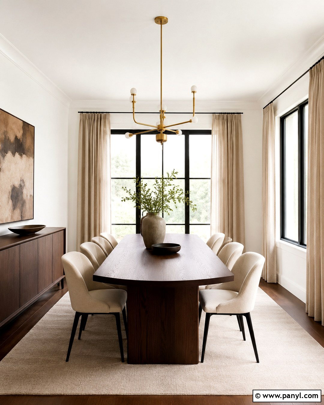 Snowfall White Walls With A Walnut Dining Table - 20 Snowfall White Benjamin Moore Walls