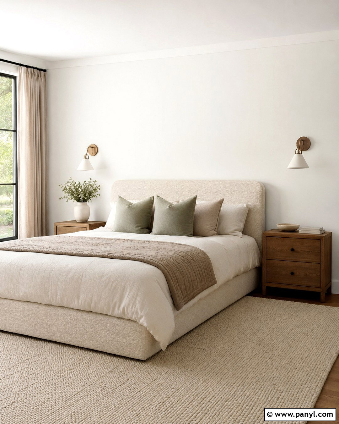 Snowfall White Walls With An Oatmeal Upholstered Bed - 20 Snowfall White Benjamin Moore Walls
