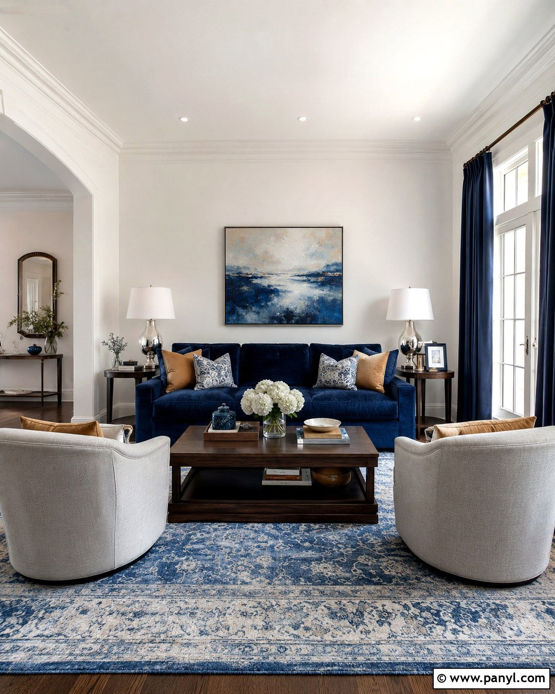 Snowfall White Walls With Navy Blue Accents - 20 Snowfall White Benjamin Moore Walls