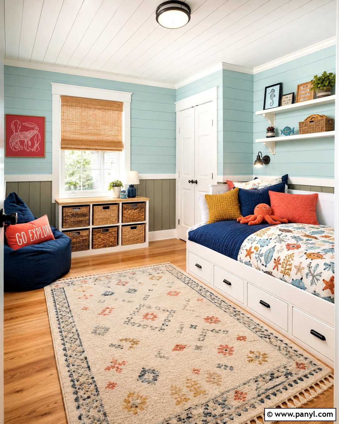 Soft Aqua Painted Knotty Pine Walls - 20 painted knotty pine walls before after ideas