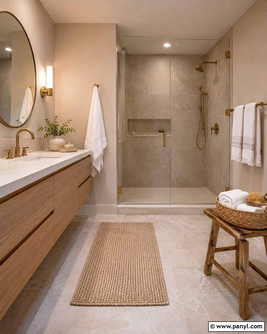 Soft Beige Bathroom With Warm Stone - 20 Soft Beige Wall Color Ideas