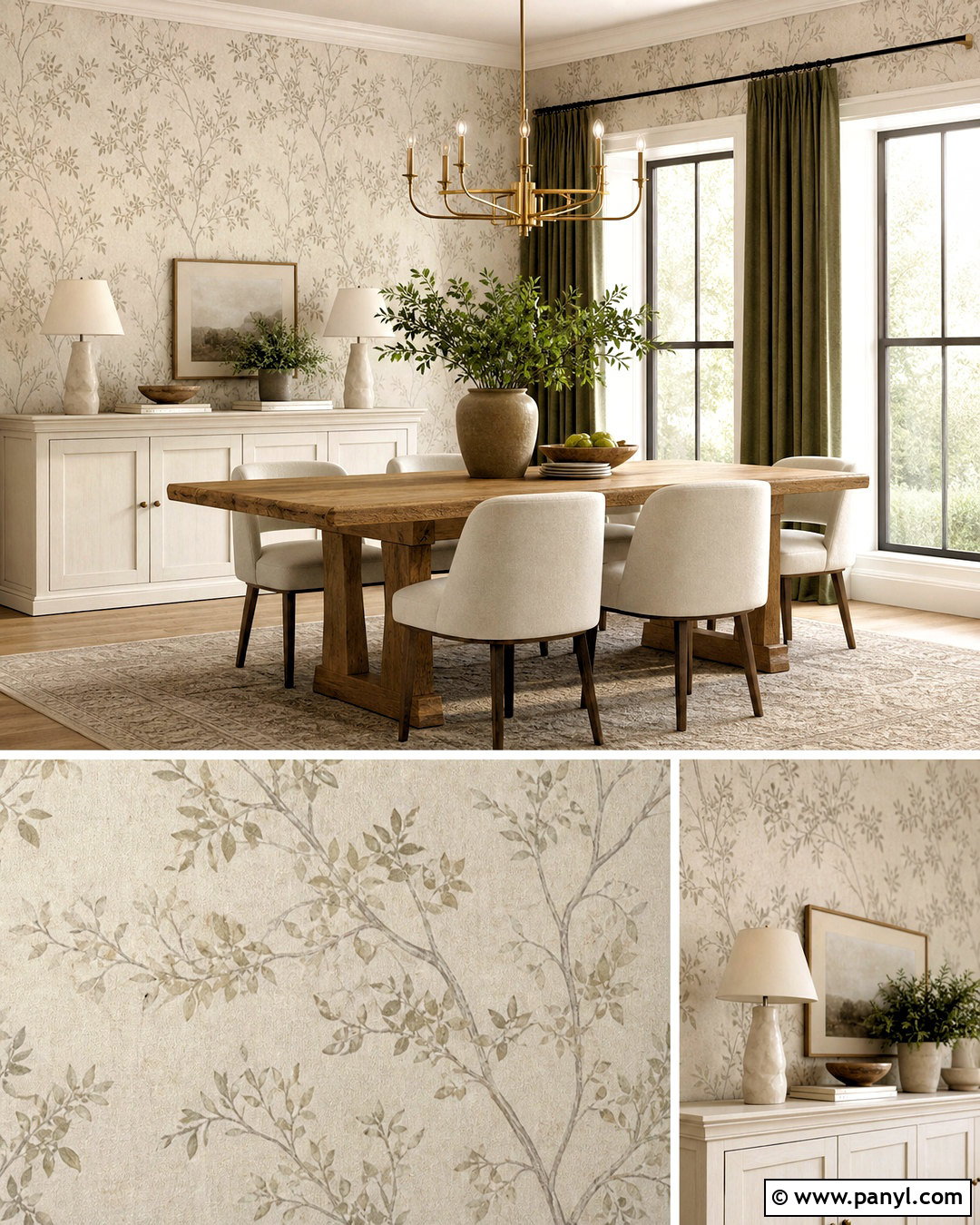 Soft Beige Botanical Wallpaper Dining Room - 20 soft beige wallpaper ideas