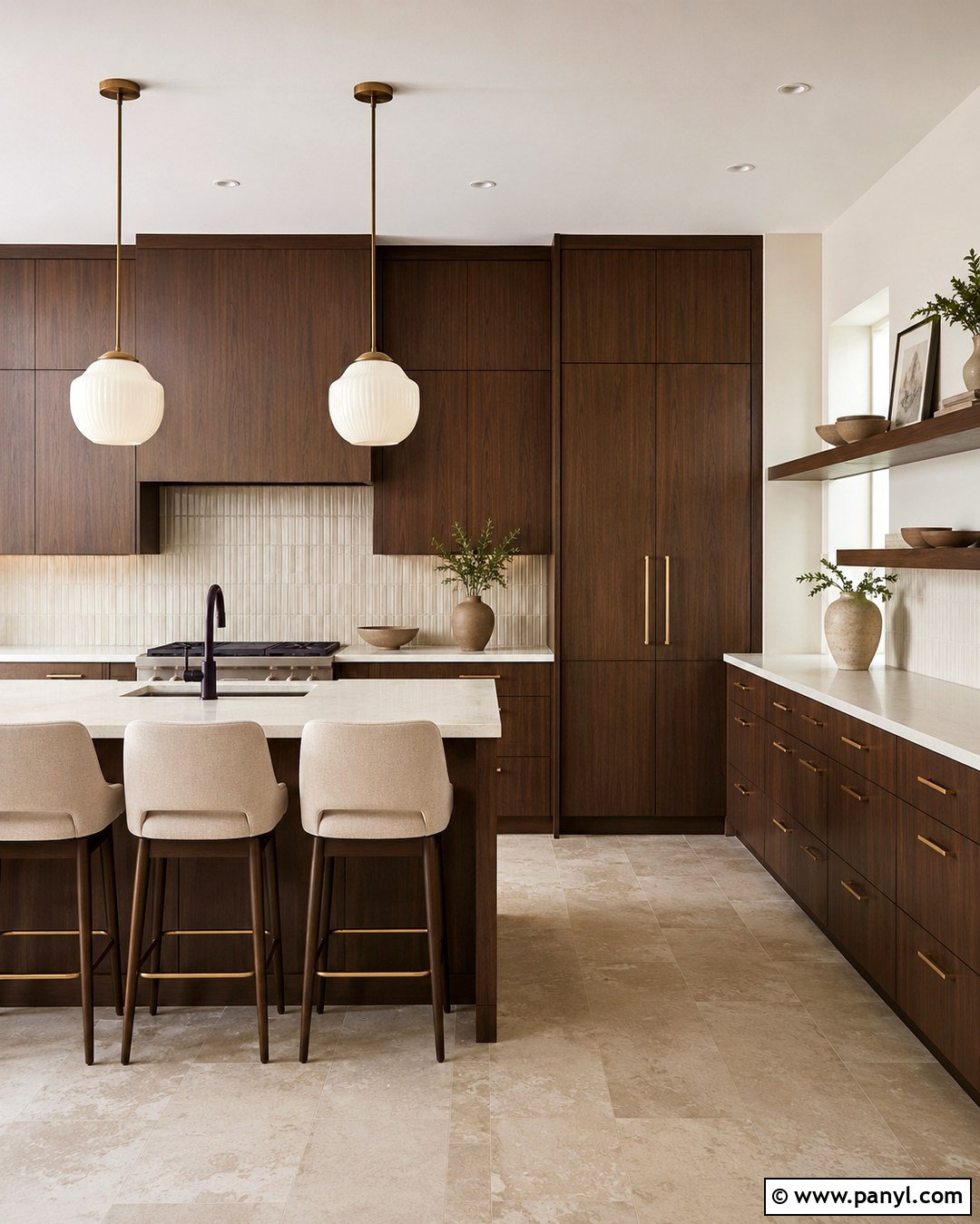 Soft Beige Kitchen With Walnut Cabinets - 20 Soft Beige Wall Color Ideas