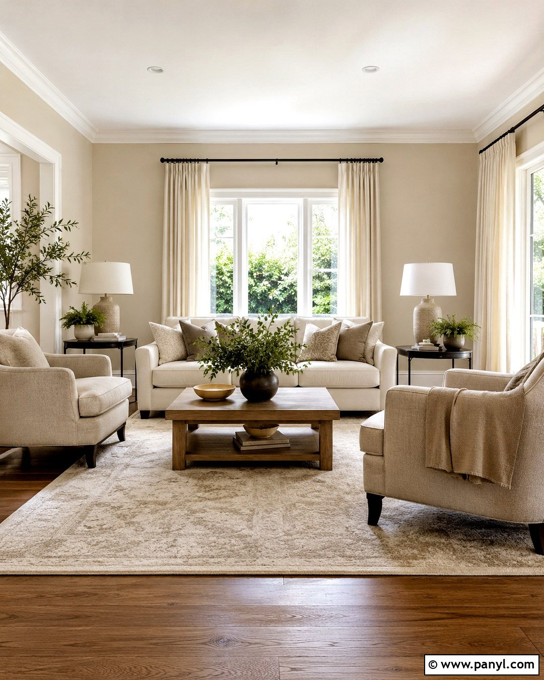 Soft Beige Living Room With White Trim - 20 Soft Beige Wall Color Ideas