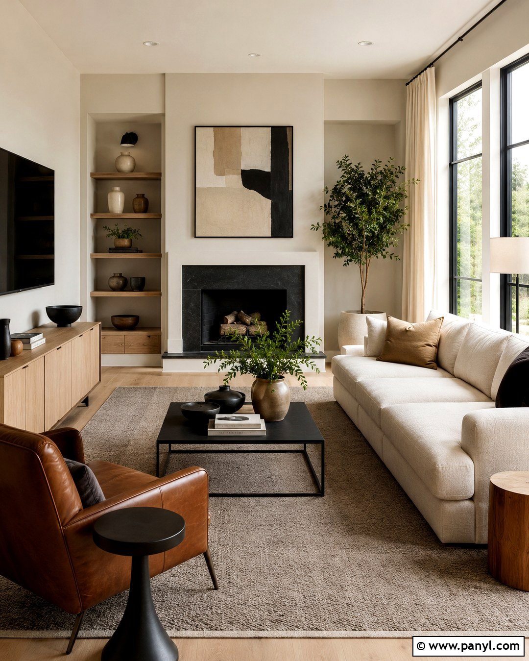 Soft Beige Modern Room With Black Contrast - 20 Soft Beige Wall Color Ideas