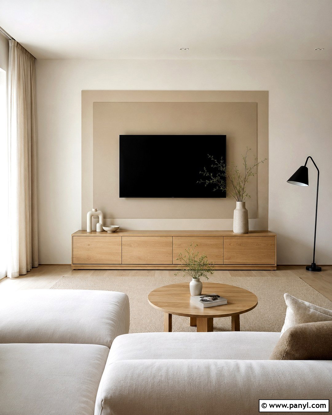 Soft Beige Tonal TV Frame - 20 Paint Around Tv On Wall Ideas