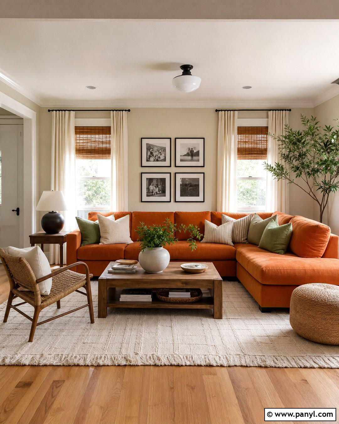 Soft Beige Walls With Pumpkin Orange Sofa - 20 Neutral Wall Color With Orange Furniture Ideas
