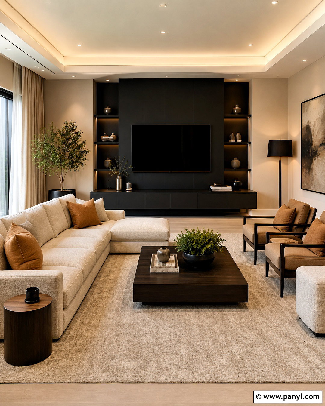 Soft Black And Mushroom Beige Living Room - 35 wall color combinations living rooms