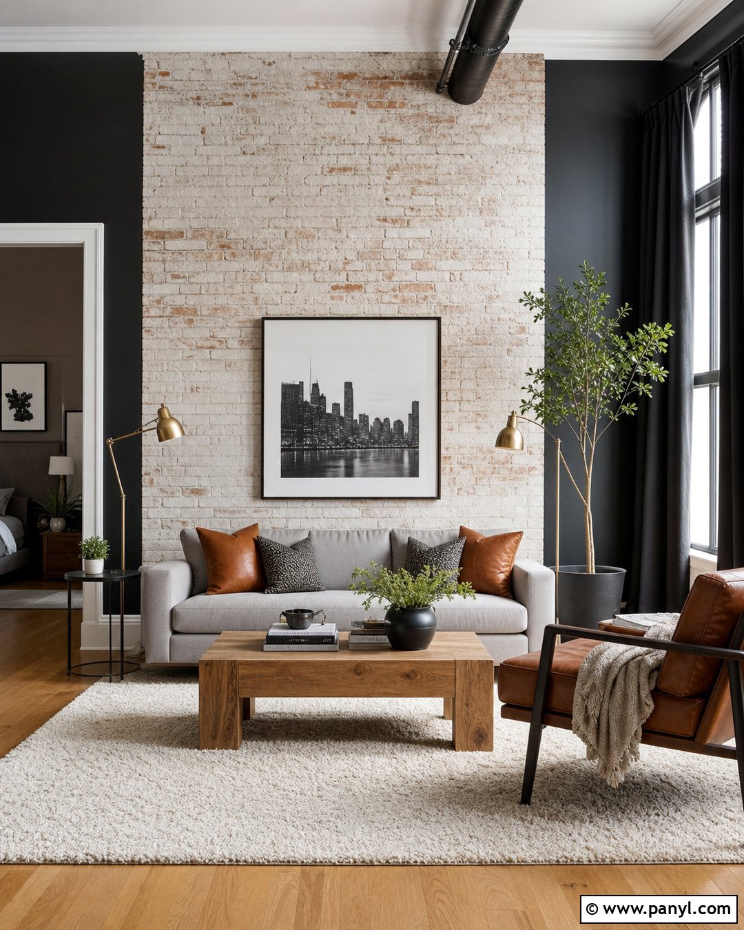 Soft Black Paint With Whitewashed Brick Wall - 20 Brick Wall Paint Matching Ideas