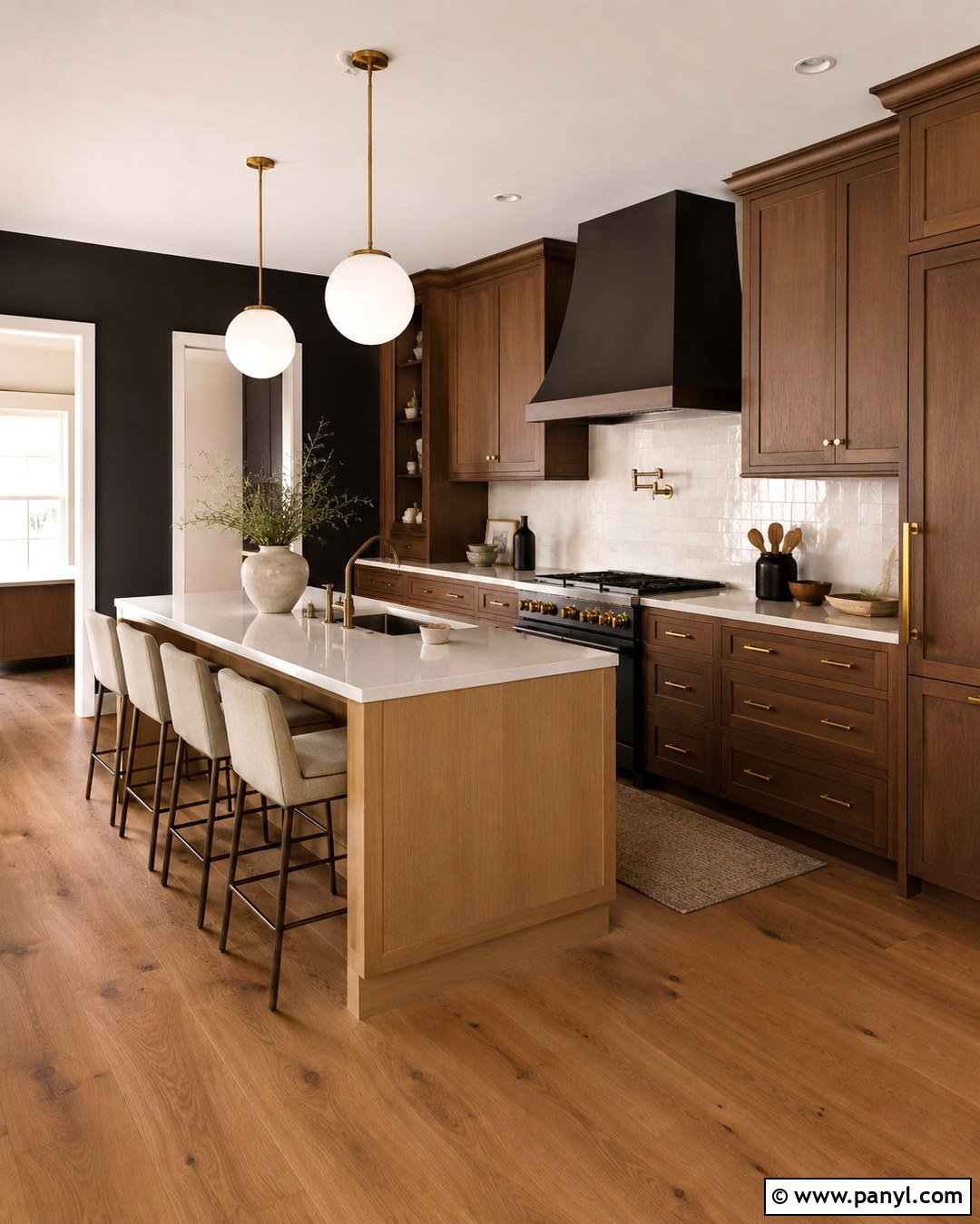 Soft Black Walls With Medium Brown Cabinets - 20 Brown Kitchen Ideas Paint Wall Colors