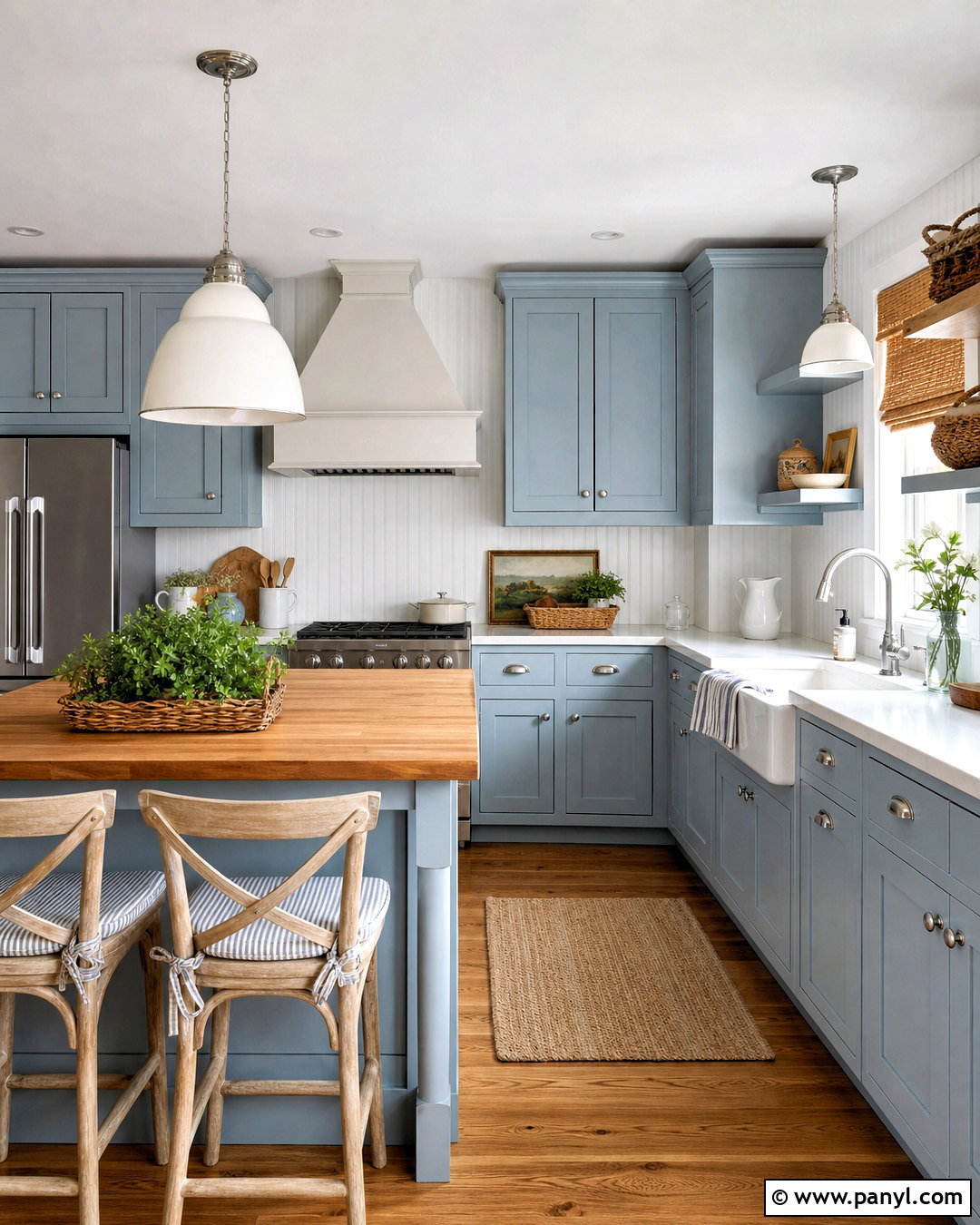 Soft Blue And Butcher Block Farmhouse Kitchen - 20 farmhouse kitchen color scheme ideas