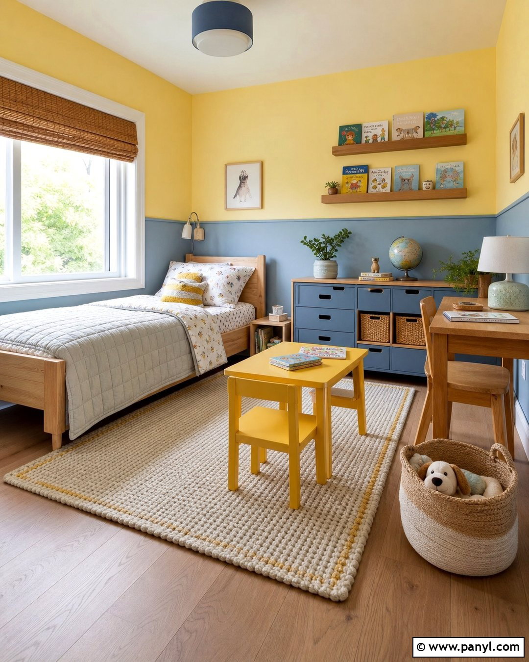 Soft Blue And Sunny Yellow Two Tone Wall - 35 2 Tone Wall Paint Ideas