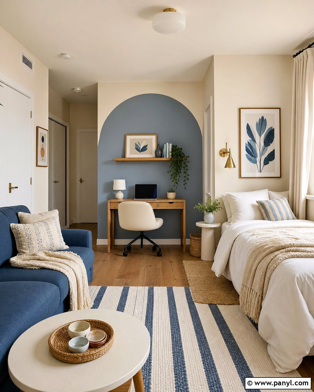 Soft Blue Arch Accent Wall Studio - 20 Cream Walls With Blue Accent Wall Ideas