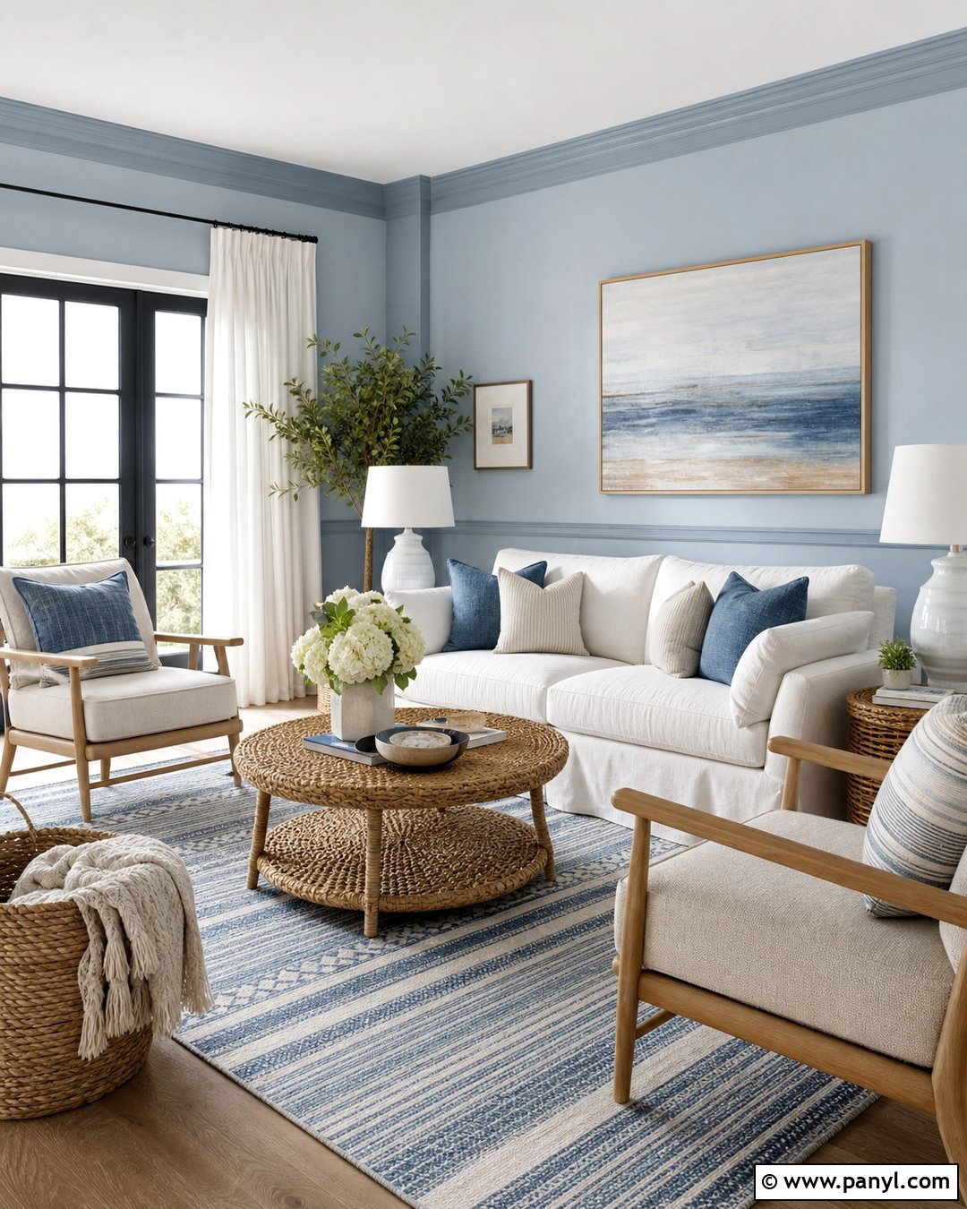 Soft Blue Chair Rail In A Coastal Living Room - 20 Chair Rail Same Color As Wall Ideas