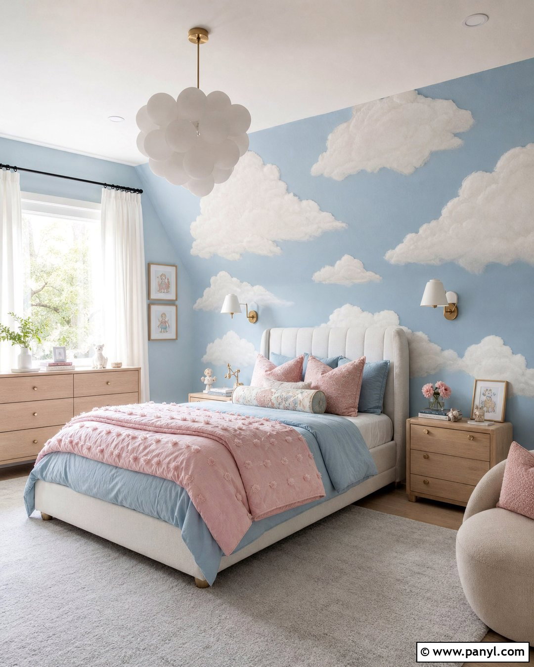 Soft Blue Cloud Accent Wall - 25 Girls Room Paint Ideas Accent Walls