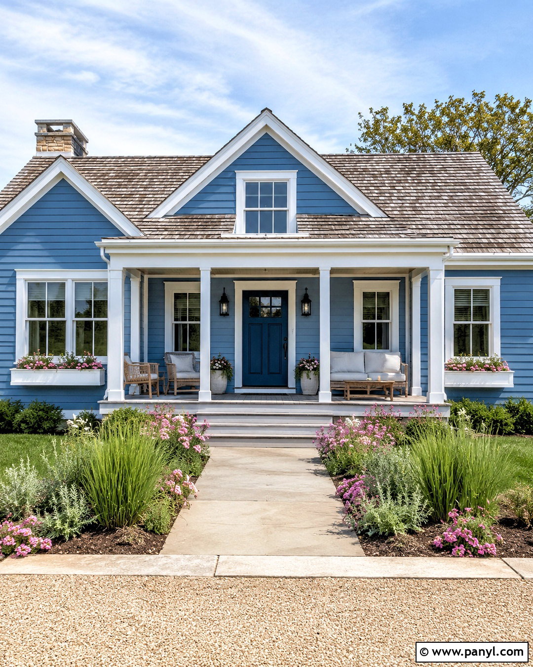 Soft Blue House With Bright White Trim - 20 outside house colour ideas