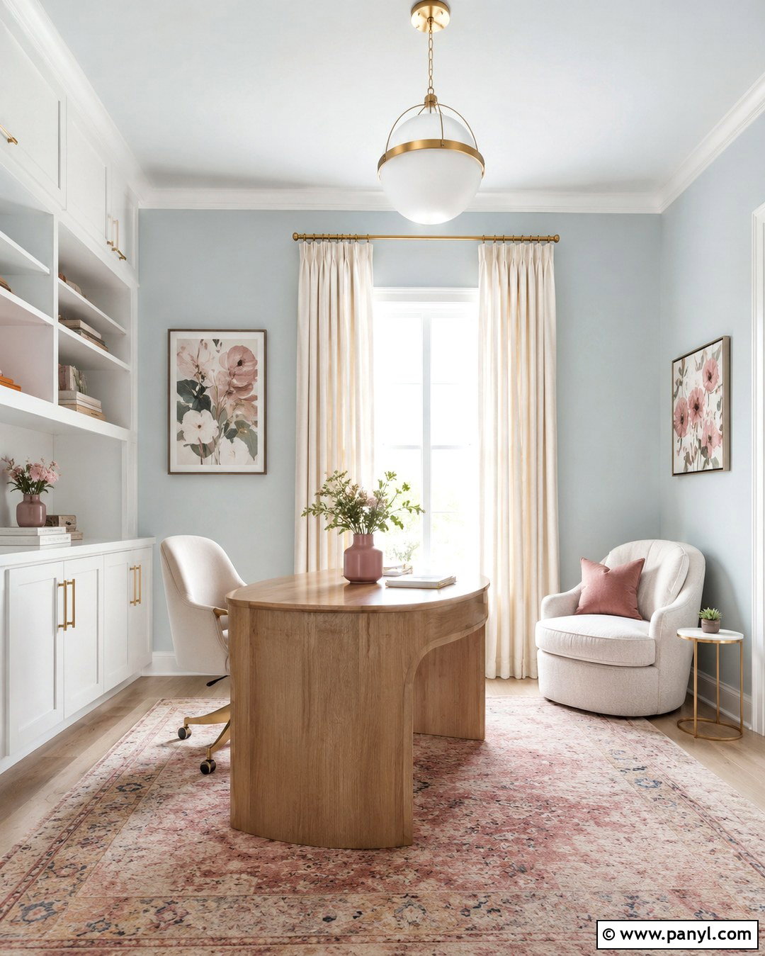 Soft Blue Office Walls With Feminine Decor - 20 Blue Paint For Office Walls