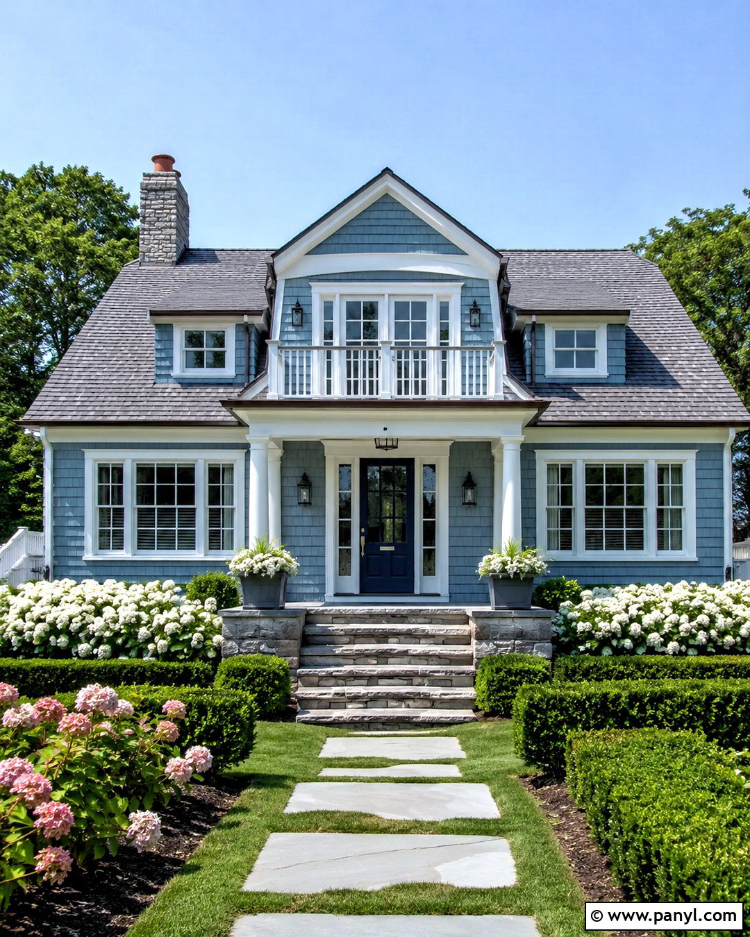 Soft Blue Outside Wall With Warm White Trim - 20 outside wall painting ideas