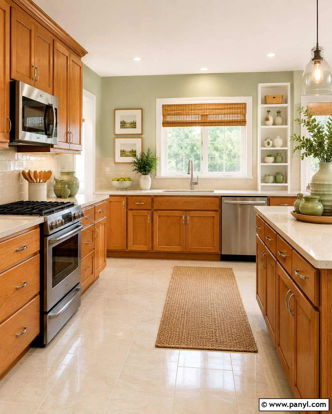 Soft Celadon Walls With Honey Oak Cabinets - 20 Honey Oak Cabinets Wall Color Ideas