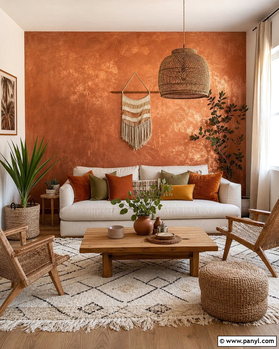 Soft Copper Metallic Paint Accent Wall Boho Living Room - 20 Metallic Paint Accent Wall Ideas