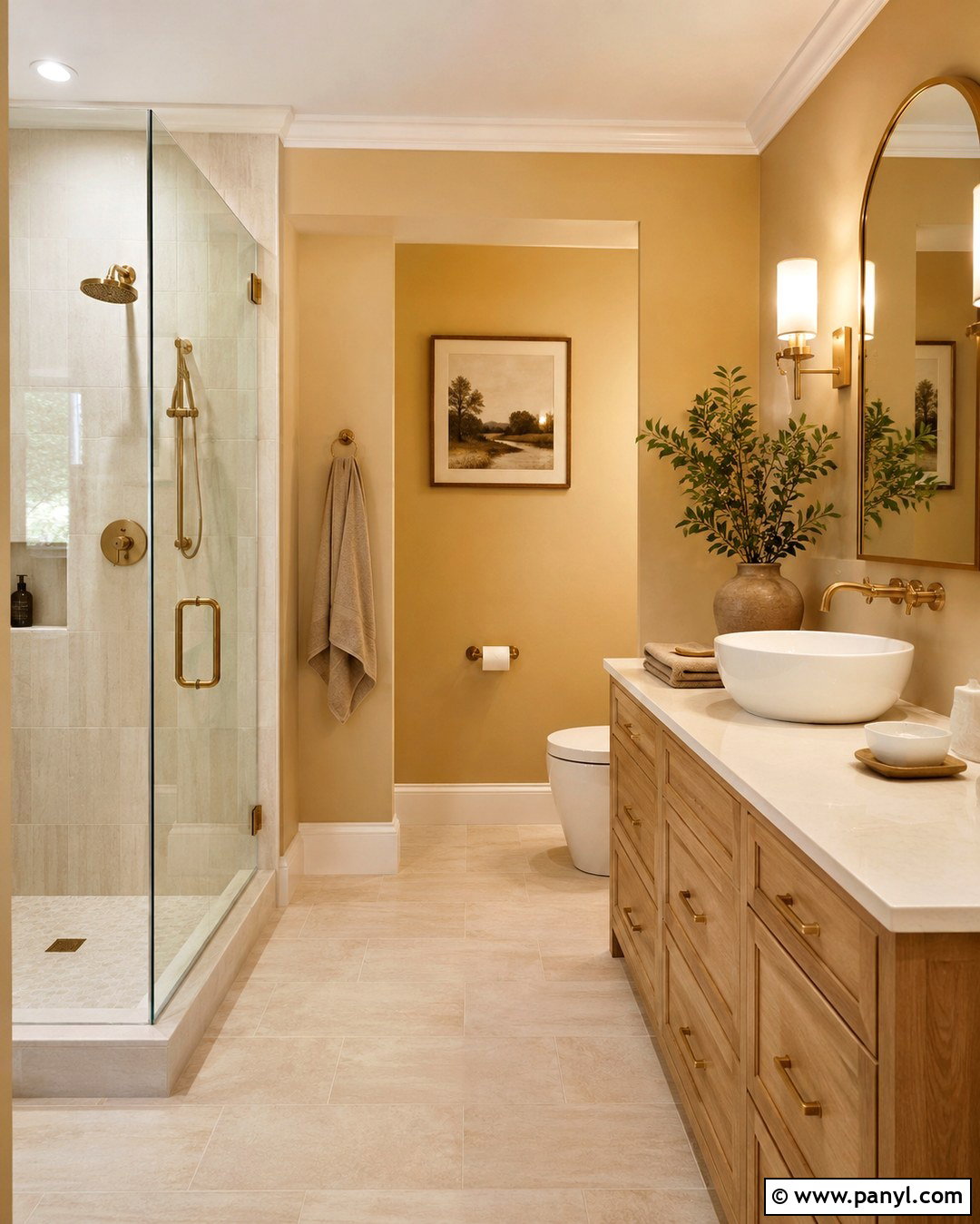 Soft Gold Bathroom Walls - 20 Gold Paint Bathroom Ideas
