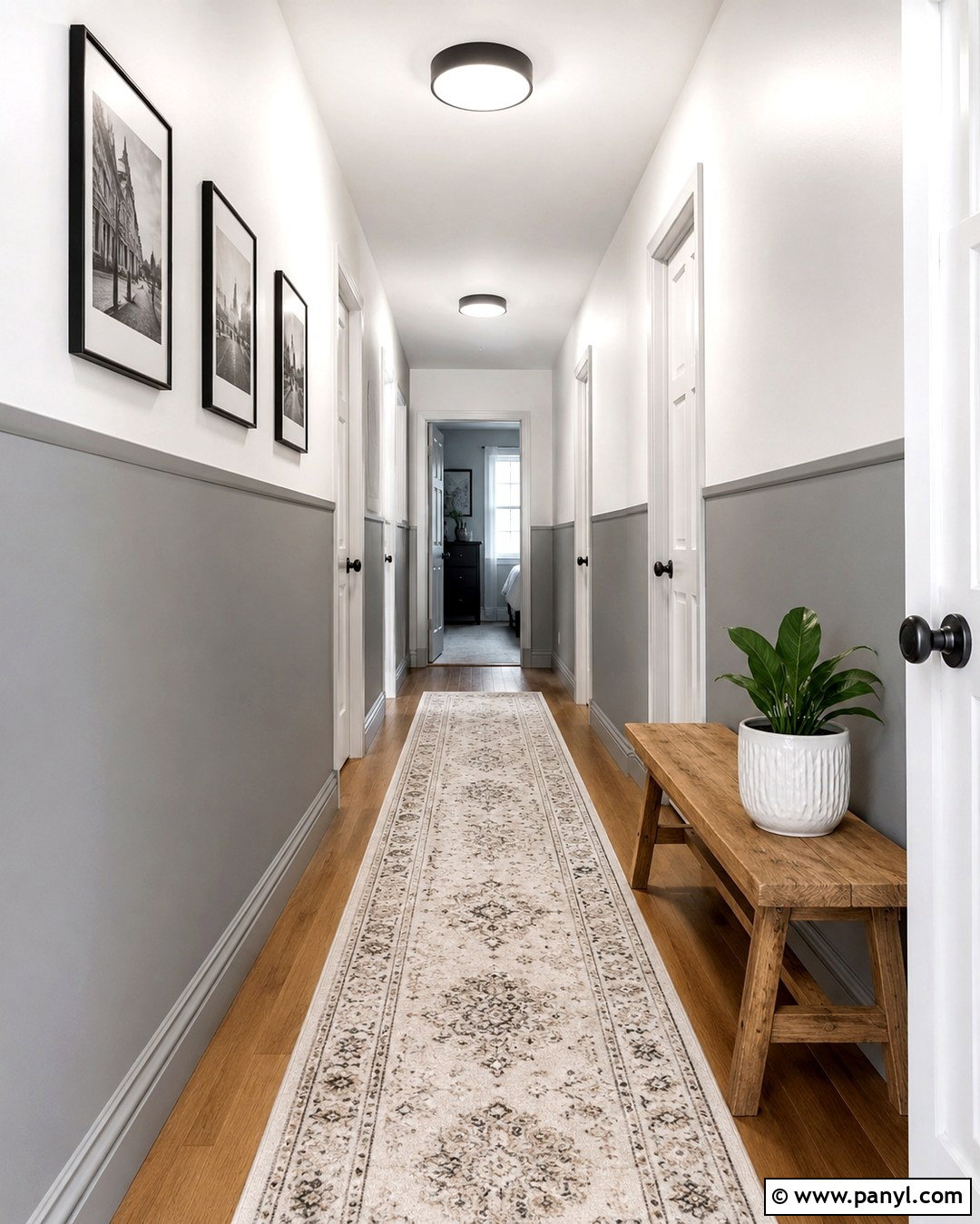 Soft Gray And White Half-Painted Hallway - 20 Room Painted Half And Half Ideas