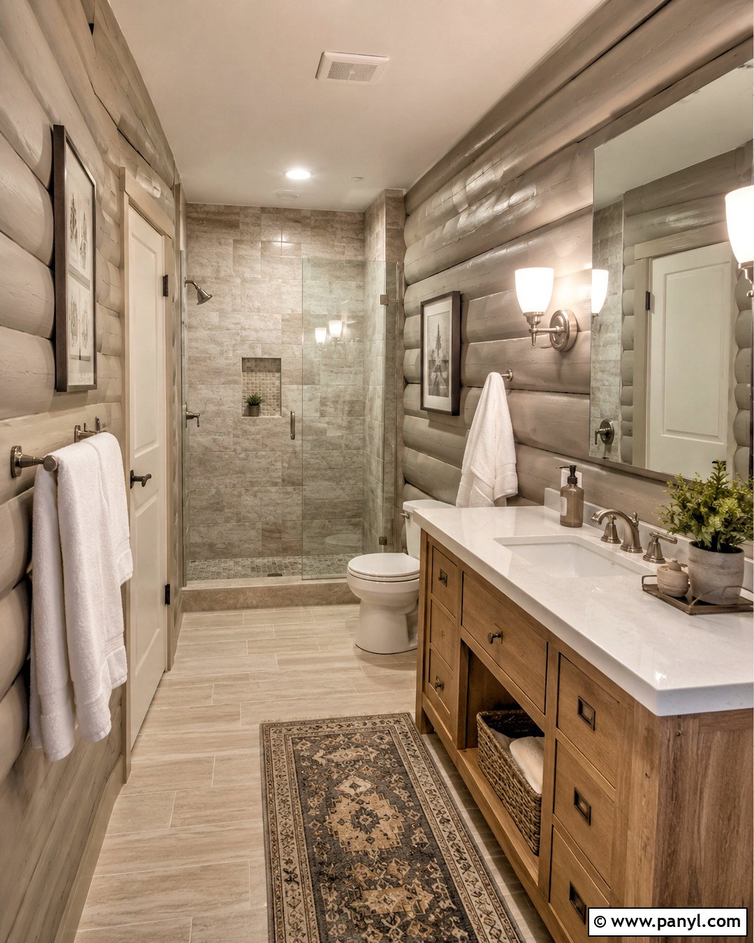 Soft Gray Painted Log Bathroom - 20 painted log home interior ideas