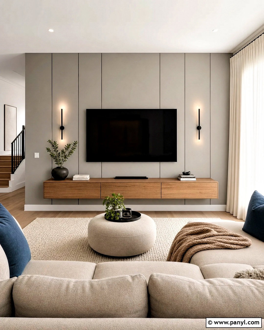 Soft Gray Paneled TV Wall - 20 accent wall gray living room ideas