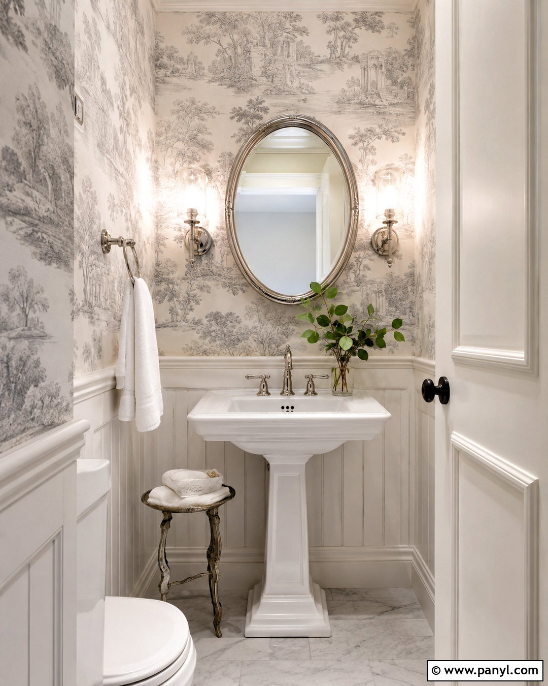 Soft Gray Toile Wallpaper Powder Room - 20 light colored wallpaper ideas