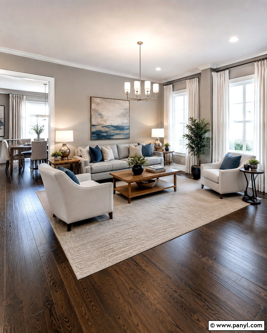 Soft Gray Walls With Espresso Wood Floors - 20 Wood Floor Wall Paint Color Ideas