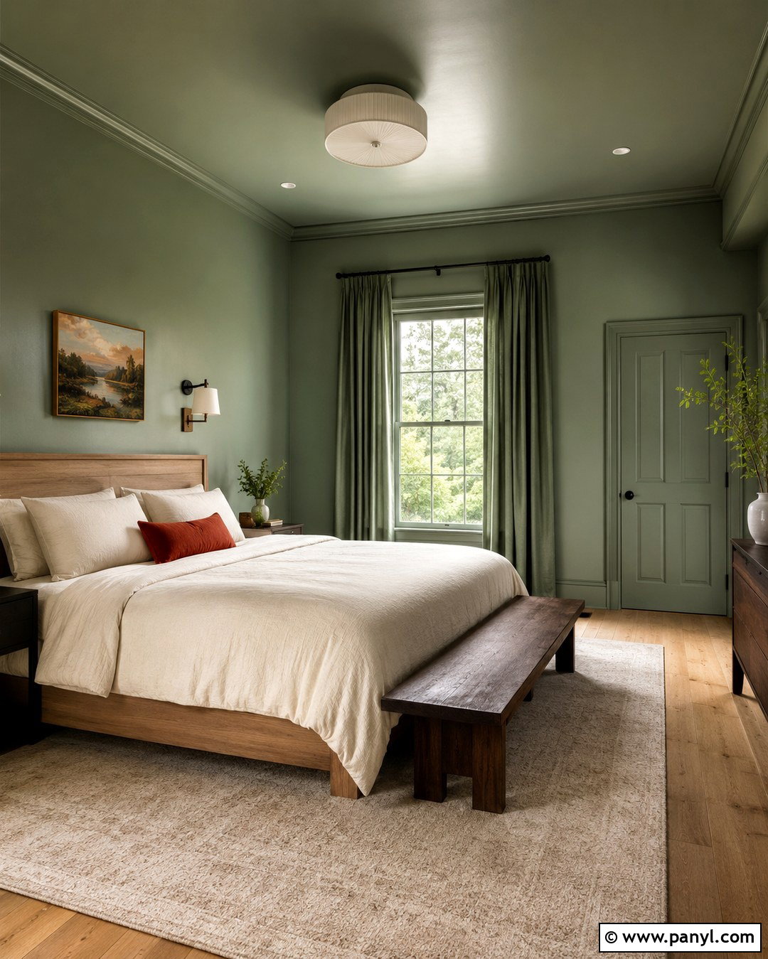 Soft Green Color Drenched Bedroom - 20 Soft Green Wall Color Ideas