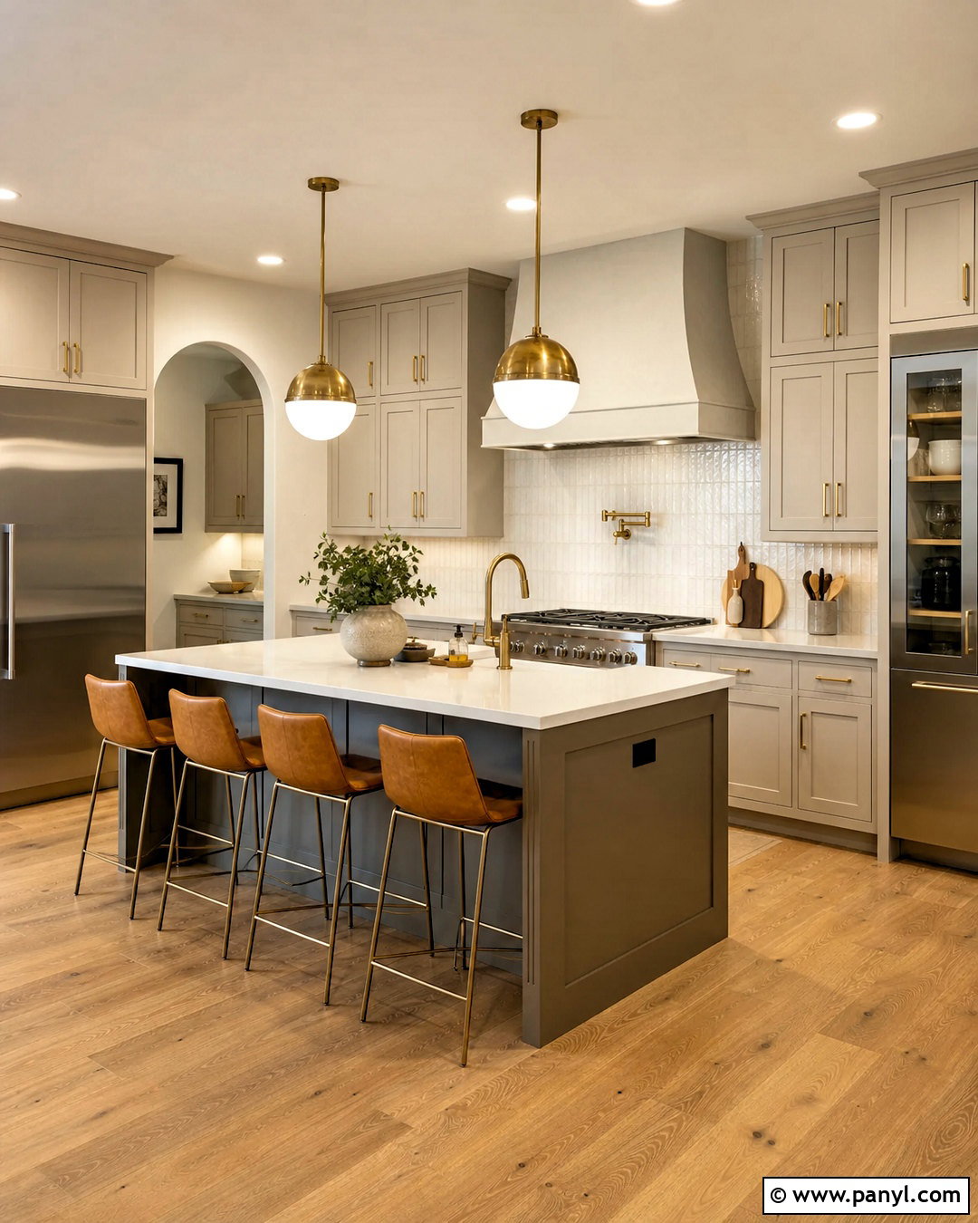 Soft Greige And Brass Kitchen - 20 kitchen colours ideas