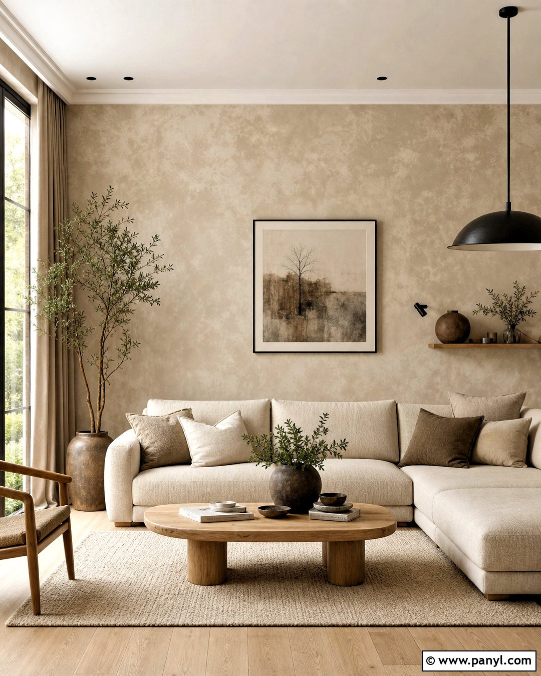 Soft Greige Sponge Painted Living Room Wall - 20 sponge painting walls