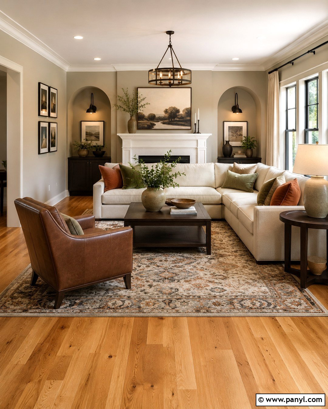 Soft Greige Walls With Honey Oak Floors - 20 Wood Floor Wall Paint Color Ideas